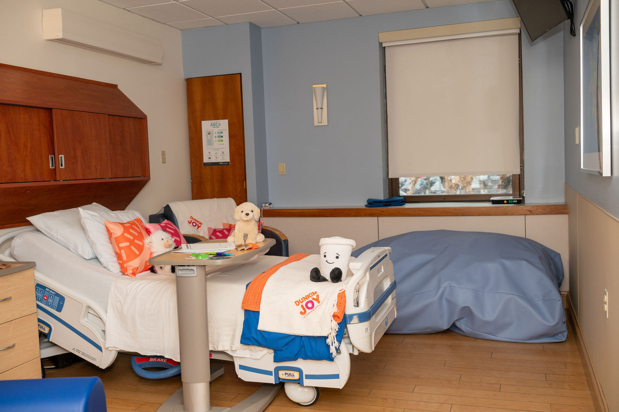 The interior of a sensory informed care room at South Shore Hospital's pediatric unit